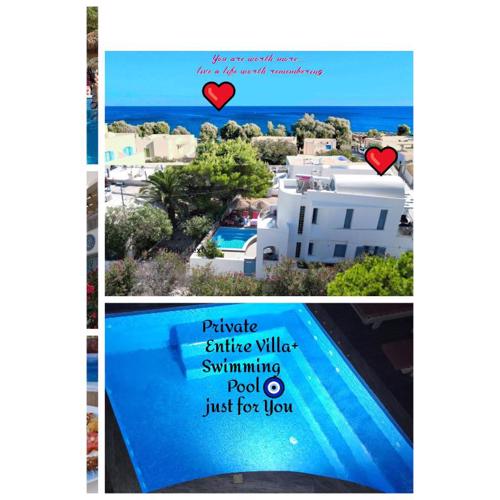 Located by the sea one beachfront Private Captain Lazaros Pool Villa with loft in 750sqm spacious private plot-Jacuzzi-sunrelax-furnished terace-gazebo-private parking,sleep 3 adults and 2 children, just steps from the Black Beach-Seaview