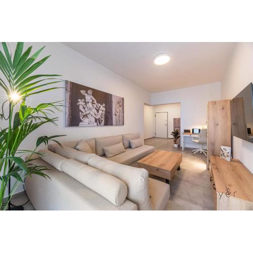 Modern Mythic Flat with Greek-Inspired Artistic
