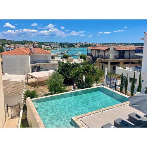 Portoheli Villa Downtown, Pool & Port view