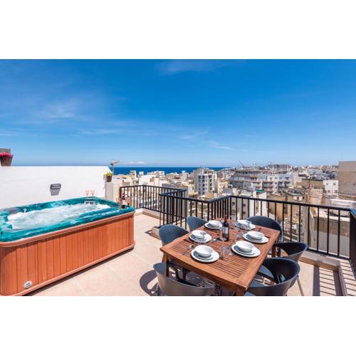 Seashells Sea View Penthouse with private Hot Tub & large sunny terrace with stunning views - by Getwaysmalta