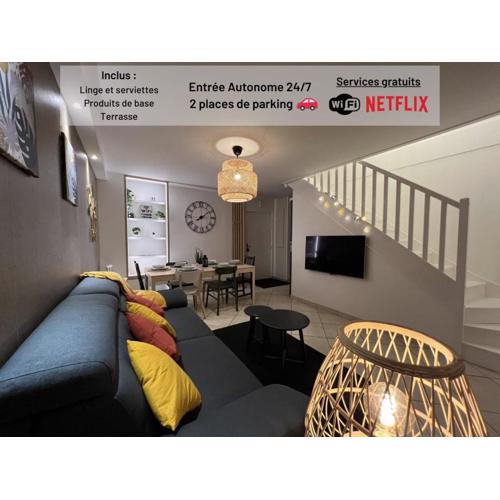 T3 Flat Moderne sur 2 étages Metro Parking Free Entrance autonome