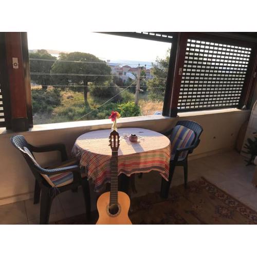 Terrace floor near the sea with sunset sea view